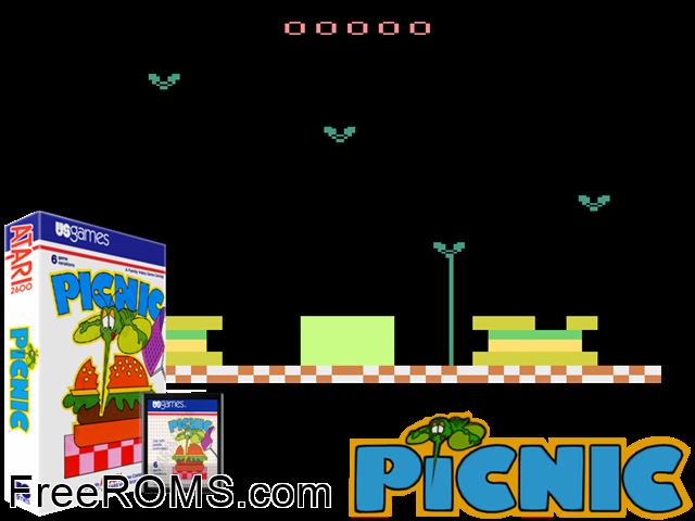 Picnic Atari game showing 3D box cover and gameplay screenshot