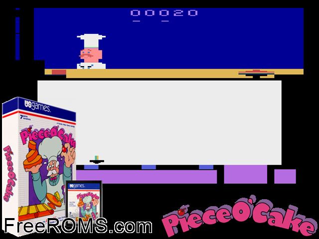 Piece 'O Cake Atari game showing 3D box cover and gameplay screenshot