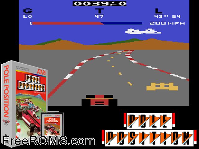 Pole Position Atari game showing 3D box cover and gameplay screenshot
