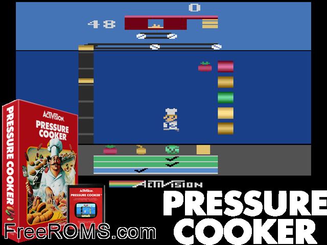 Pressure Cooker Atari game showing 3D box cover and gameplay screenshot