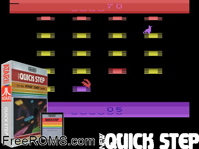 Quick Step Atari game showing 3D box cover and gameplay screenshot
