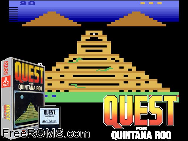 Quest for Quinta Roo Atari game showing 3D box cover and gameplay screenshot