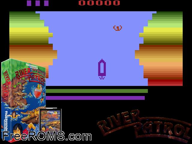 River Patrol Atari game showing 3D box cover and gameplay screenshot