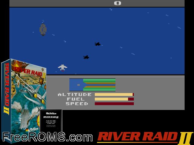 River Raid II Atari game showing 3D box cover and gameplay screenshot