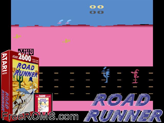 Road Runner Atari game showing 3D box cover and gameplay screenshot