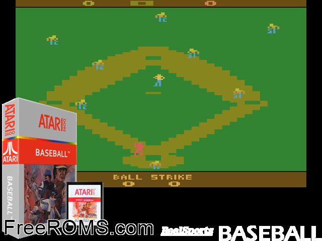 RealSports Baseball Atari game showing 3D box cover and gameplay screenshot