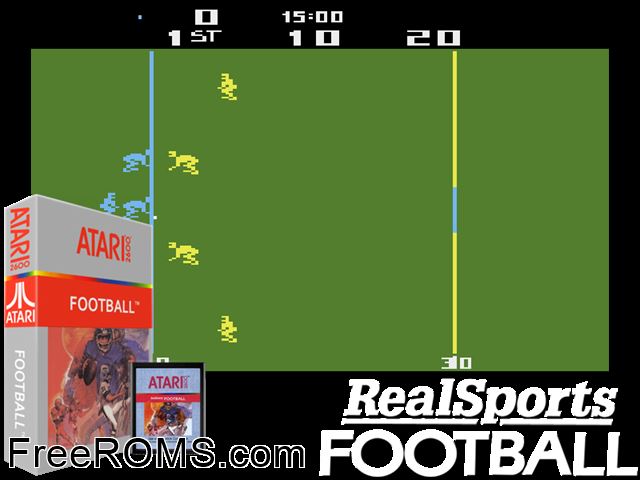 RealSports Football Atari game showing 3D box cover and gameplay screenshot