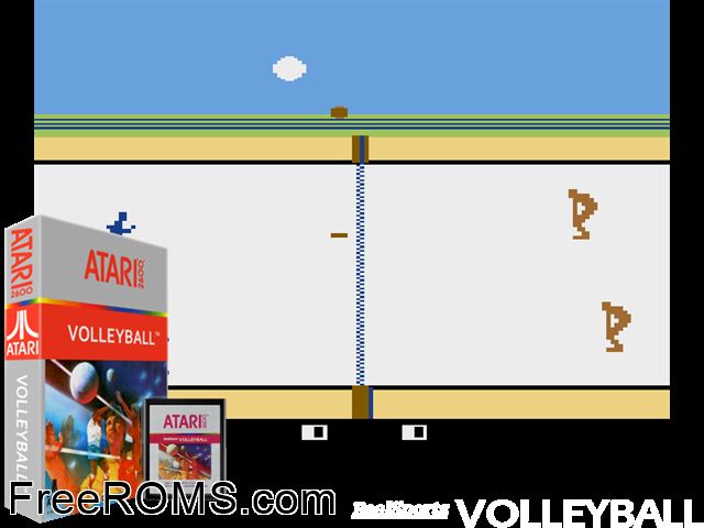 RealSports Volleyball Atari game showing 3D box cover and gameplay screenshot