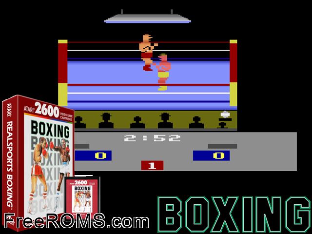 RealSports Boxing Atari game showing 3D box cover and gameplay screenshot