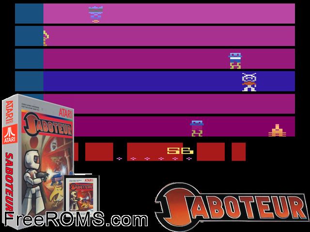 Saboteur Atari game showing 3D box cover and gameplay screenshot