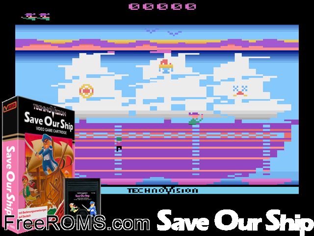 Save Our Ship Atari game showing 3D box cover and gameplay screenshot