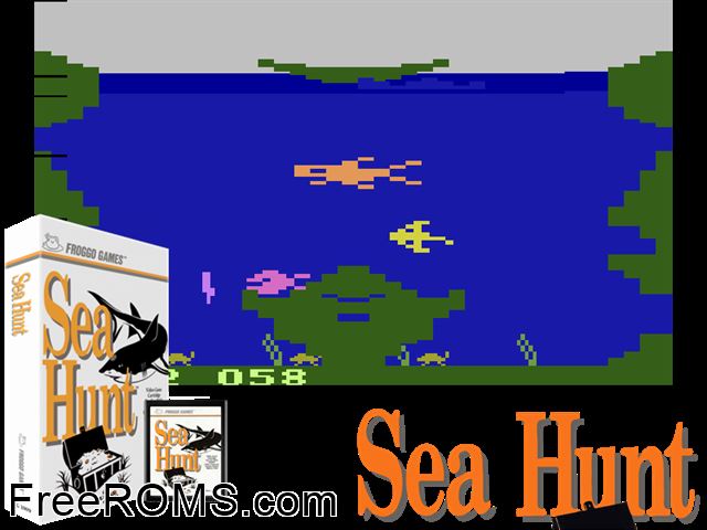 Sea Hunt Atari game showing 3D box cover and gameplay screenshot