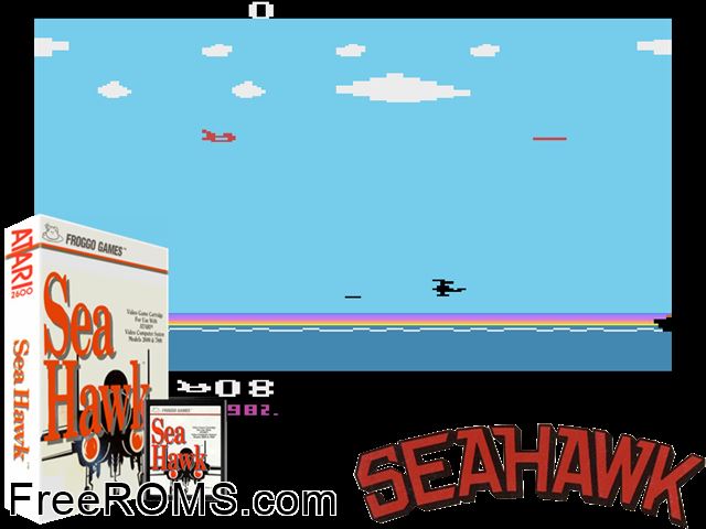 Sea Hawk Atari game showing 3D box cover and gameplay screenshot