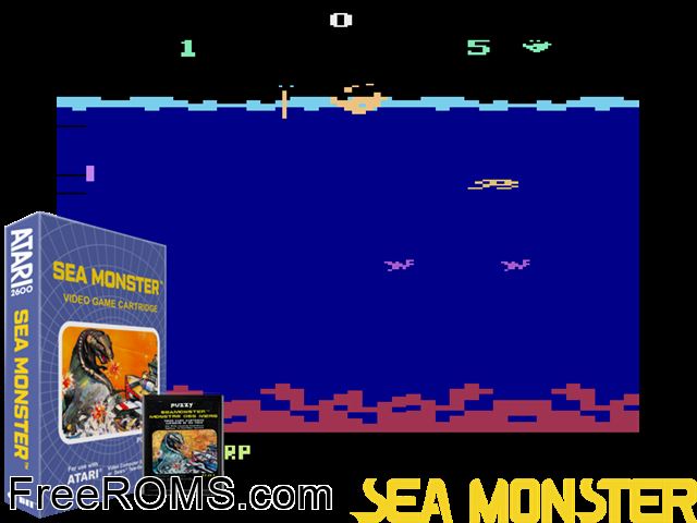 Sea Monster Atari game showing 3D box cover and gameplay screenshot