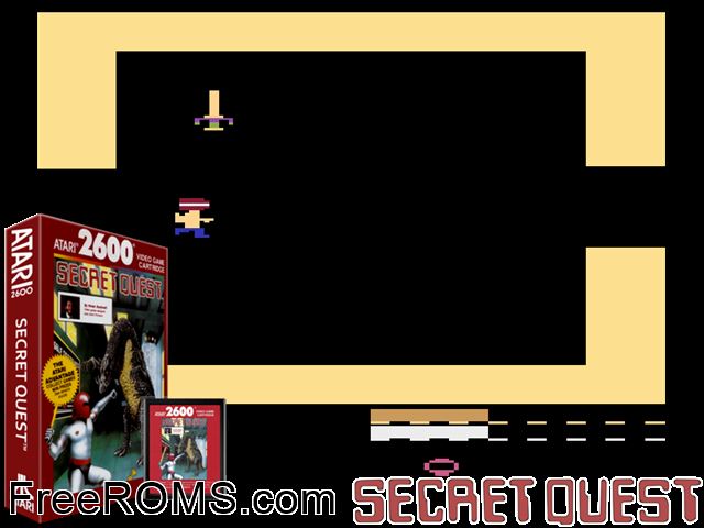 Secret Quest Atari game showing 3D box cover and gameplay screenshot