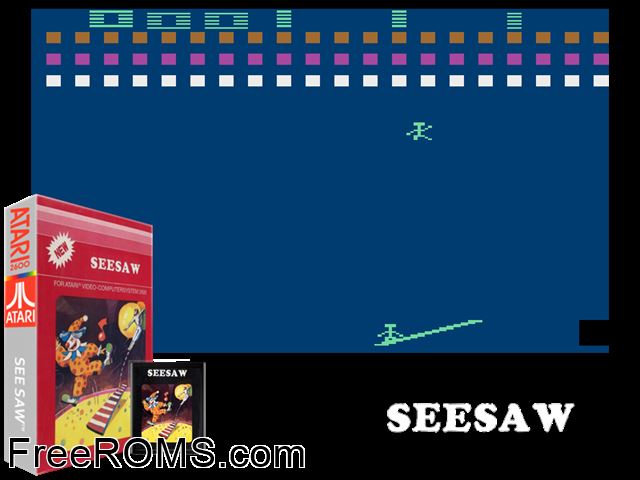 Seesaw Atari game showing 3D box cover and gameplay screenshot