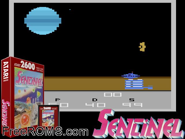 Sentinel Atari game showing 3D box cover and gameplay screenshot
