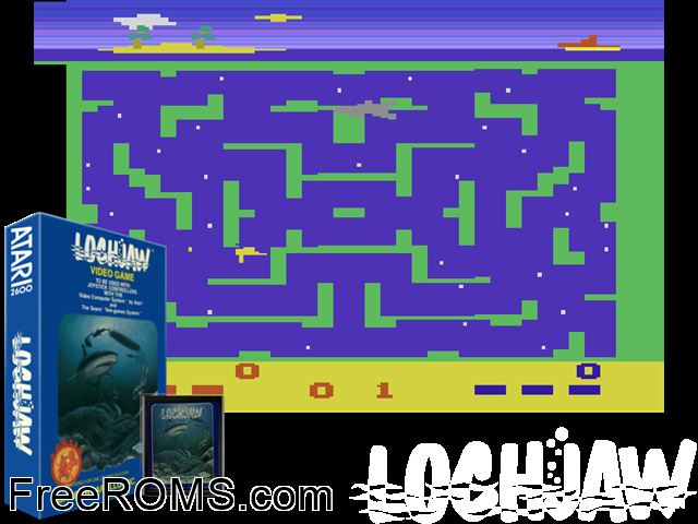 Shark Attack Atari game showing 3D box cover and gameplay screenshot