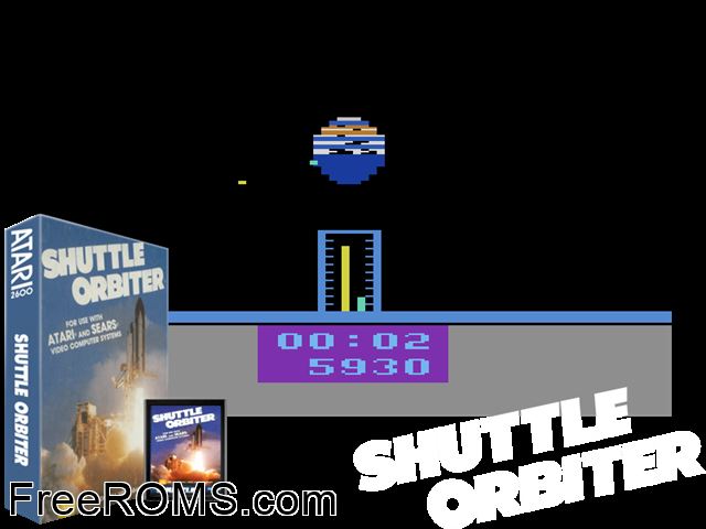 Shuttle Orbiter Atari game showing 3D box cover and gameplay screenshot
