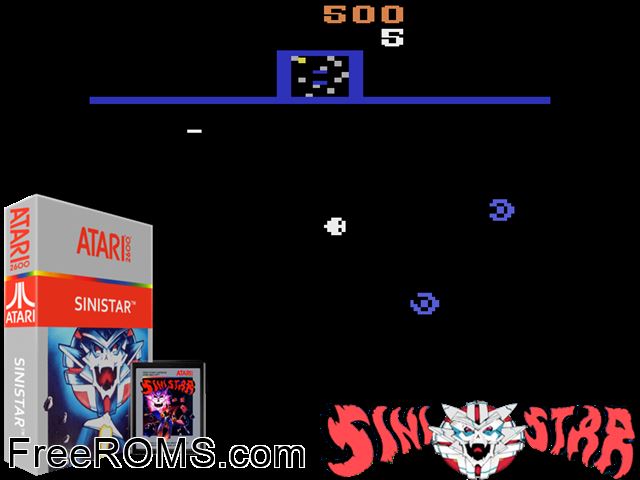 Sinistar Atari game showing 3D box cover and gameplay screenshot