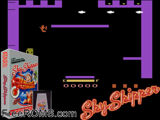 Sky Skipper Atari game showing 3D box cover and gameplay screenshot