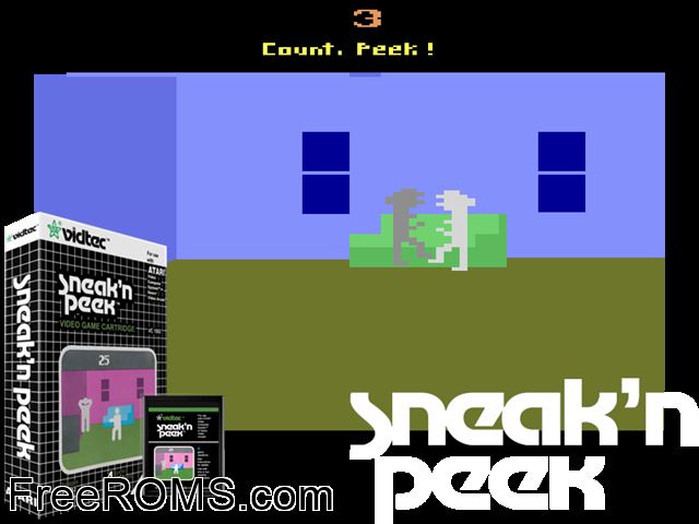 Sneak 'N' Peak Atari game showing 3D box cover and gameplay screenshot