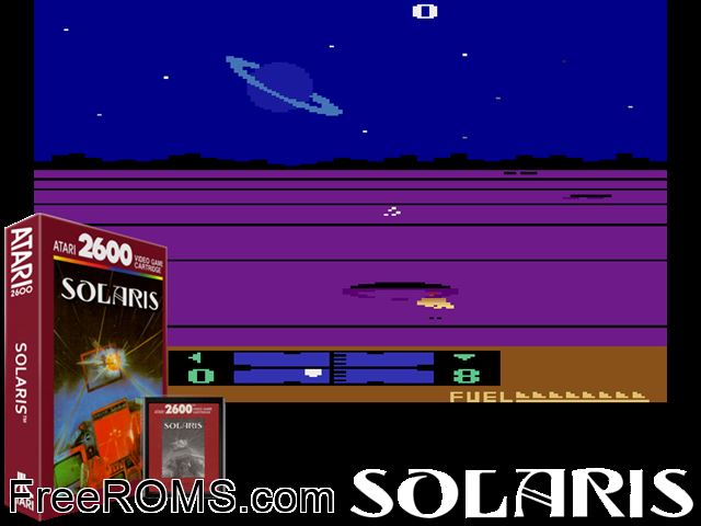 Solaris Atari game showing 3D box cover and gameplay screenshot