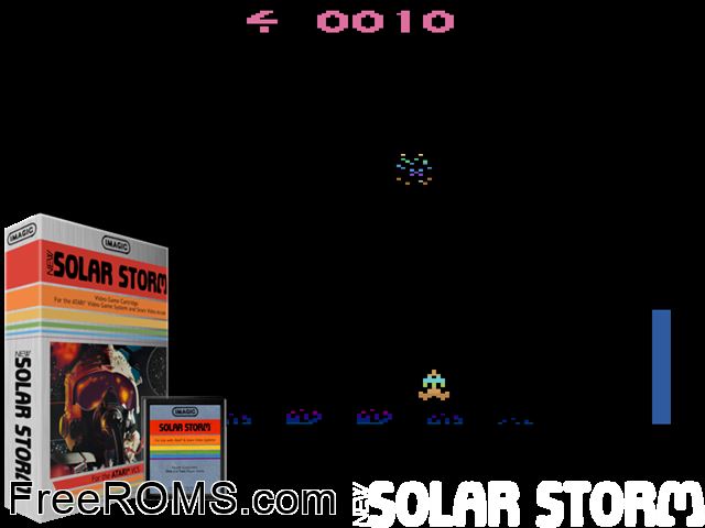 Solar Storm Atari game showing 3D box cover and gameplay screenshot