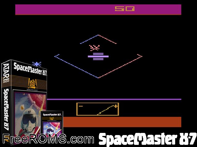 SpaceMaster X-7 Atari game showing 3D box cover and gameplay screenshot