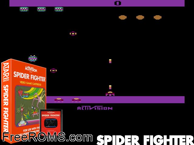 Spider Fighter Atari game showing 3D box cover and gameplay screenshot