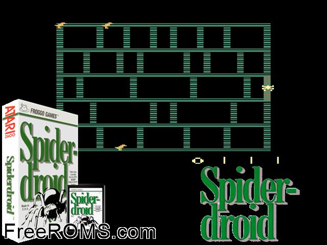 Spiderdroid Atari game showing 3D box cover and gameplay screenshot