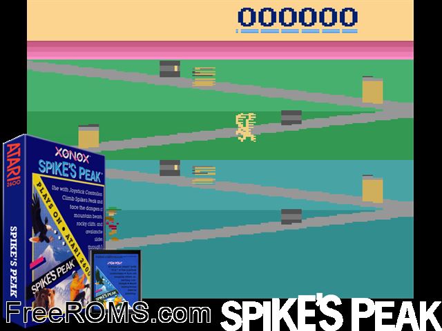 Spike's Peak Atari game showing 3D box cover and gameplay screenshot