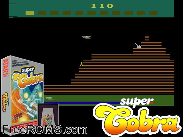 Super Cobra Atari game showing 3D box cover and gameplay screenshot