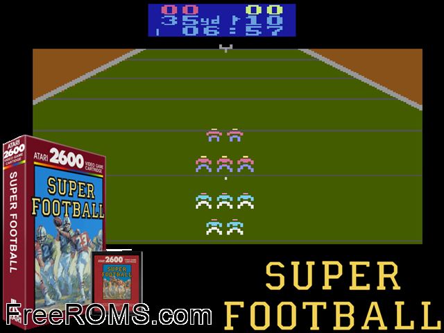 Super Football Atari game showing 3D box cover and gameplay screenshot