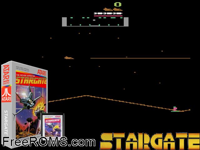 Stargate Atari game showing 3D box cover and gameplay screenshot