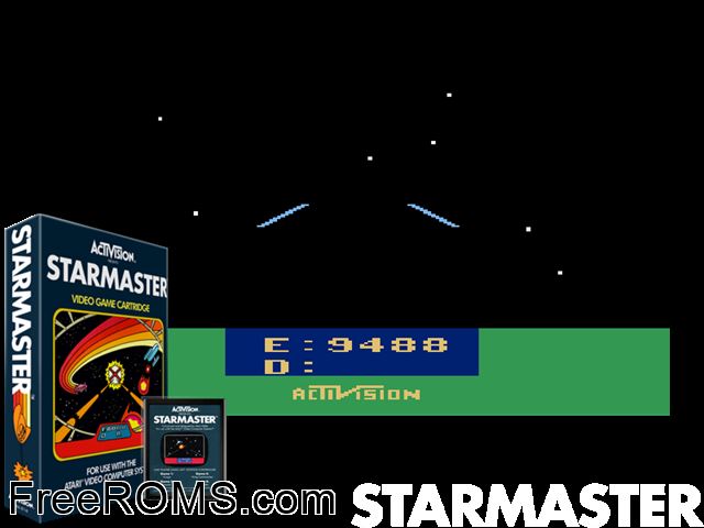 Starmaster Atari game showing 3D box cover and gameplay screenshot