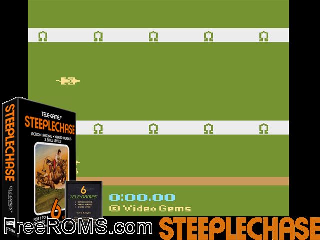 Steeplechase Atari game showing 3D box cover and gameplay screenshot