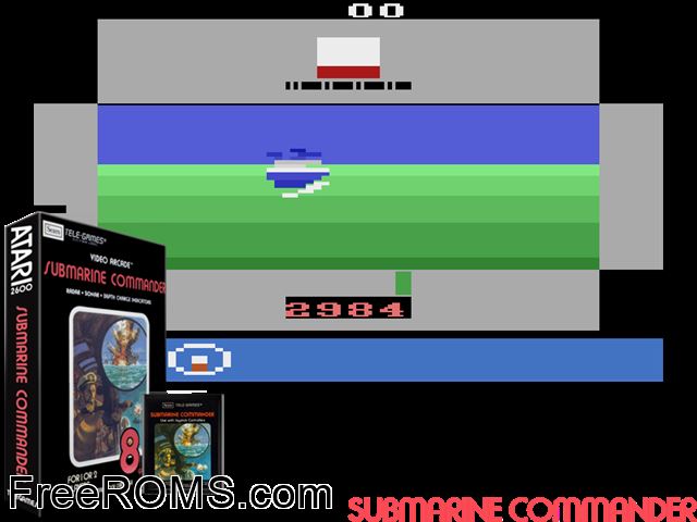 Submarine Commander Atari game showing 3D box cover and gameplay screenshot