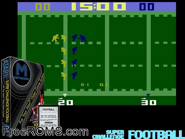 Super Challenge Footbal Atari game showing 3D box cover and gameplay screenshot
