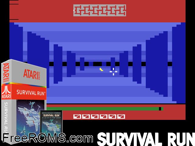 Survival Run Atari game showing 3D box cover and gameplay screenshot