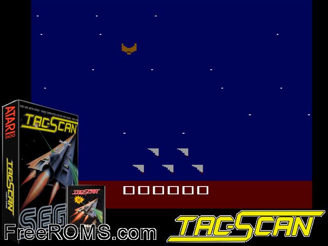 Tac-Scan Atari game showing 3D box cover and gameplay screenshot