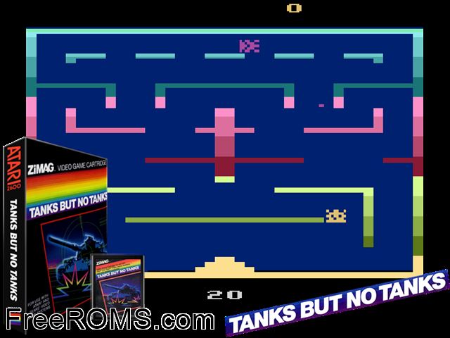 Tanks But No Tanks Atari game showing 3D box cover and gameplay screenshot