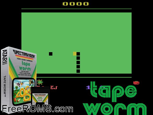 Tape Worm Atari game showing 3D box cover and gameplay screenshot