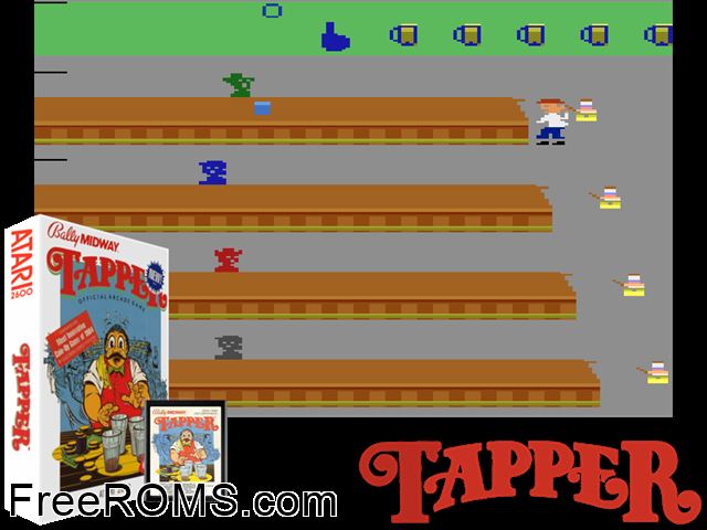 Tapper Atari game showing 3D box cover and gameplay screenshot
