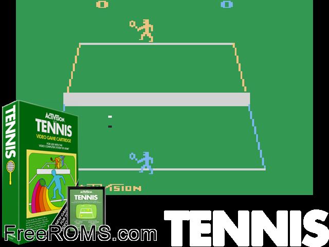 Tennis Atari game showing 3D box cover and gameplay screenshot