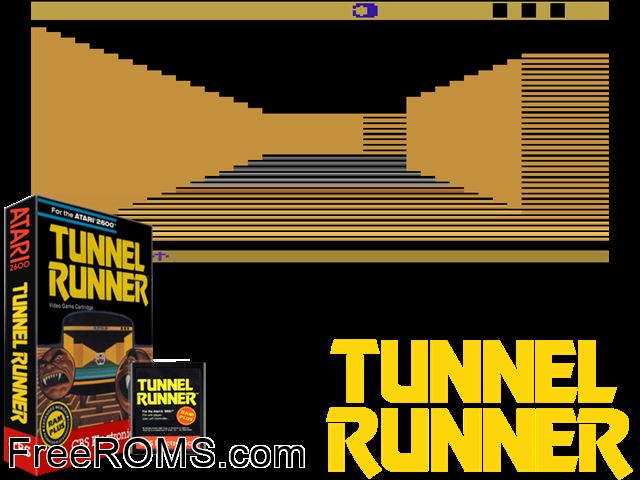 Tunnel Runner Atari game showing 3D box cover and gameplay screenshot