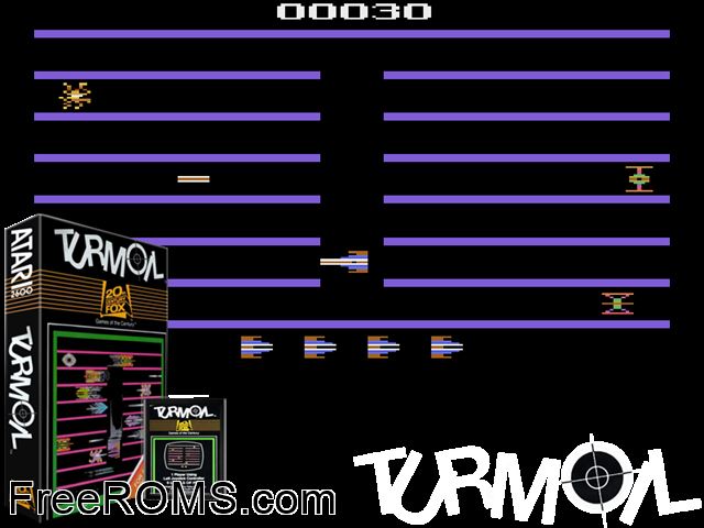 Turmoil Atari game showing 3D box cover and gameplay screenshot