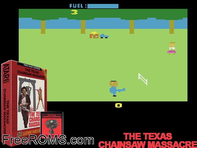 Texas Chainsaw Massacre Atari game showing 3D box cover and gameplay screenshot