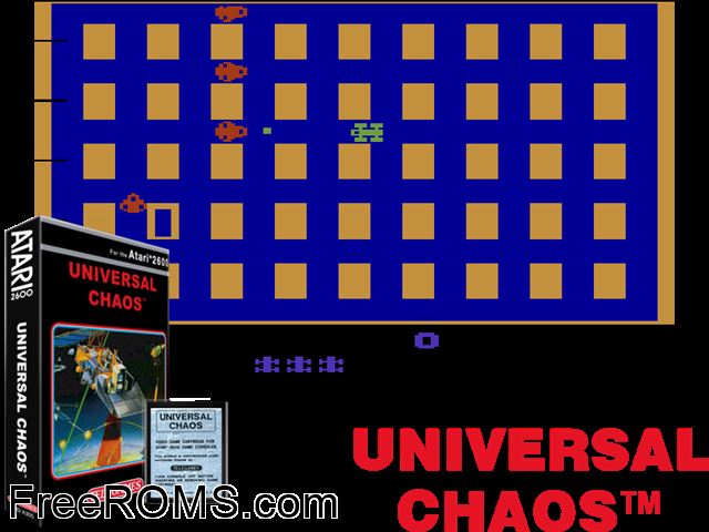 Universal Chaos Atari game showing 3D box cover and gameplay screenshot