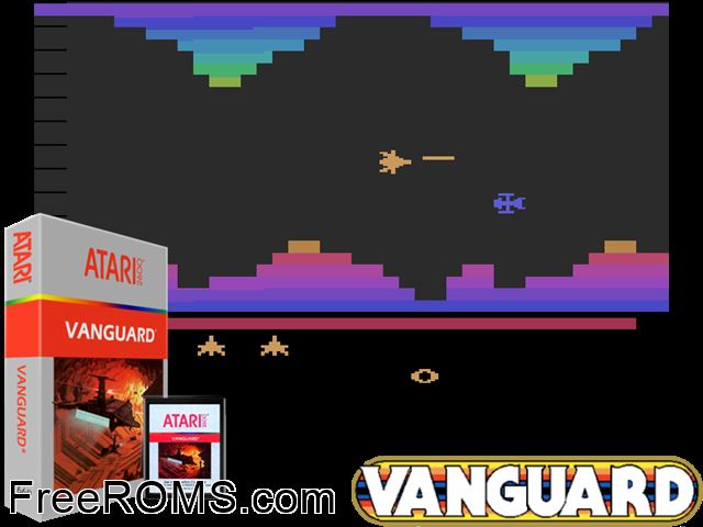 Vanguard Atari game showing 3D box cover and gameplay screenshot